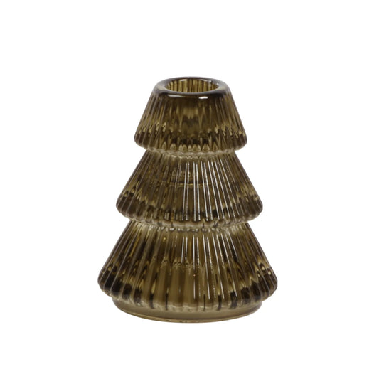 Empire Tree Shaped Glass Taper Candle Holder Large Green