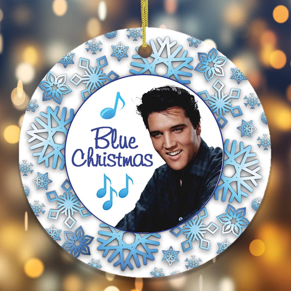 Blue Christmas Elvis Ornament: Circle