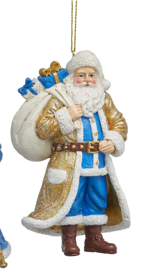 5"RESIN BLUE/GOLD SANTA ORN 2/ASSTD