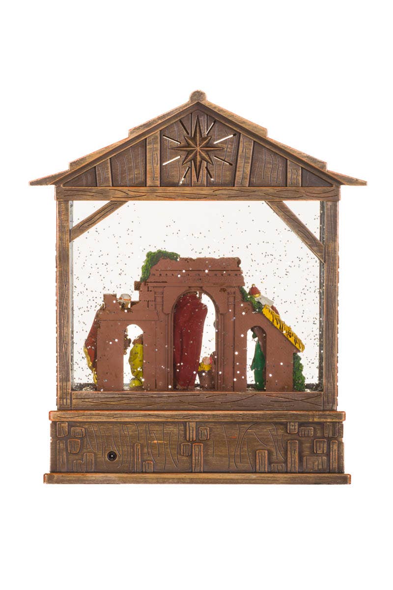 NEW-Brown Led Nativity Snow Globe With Three Wise Men