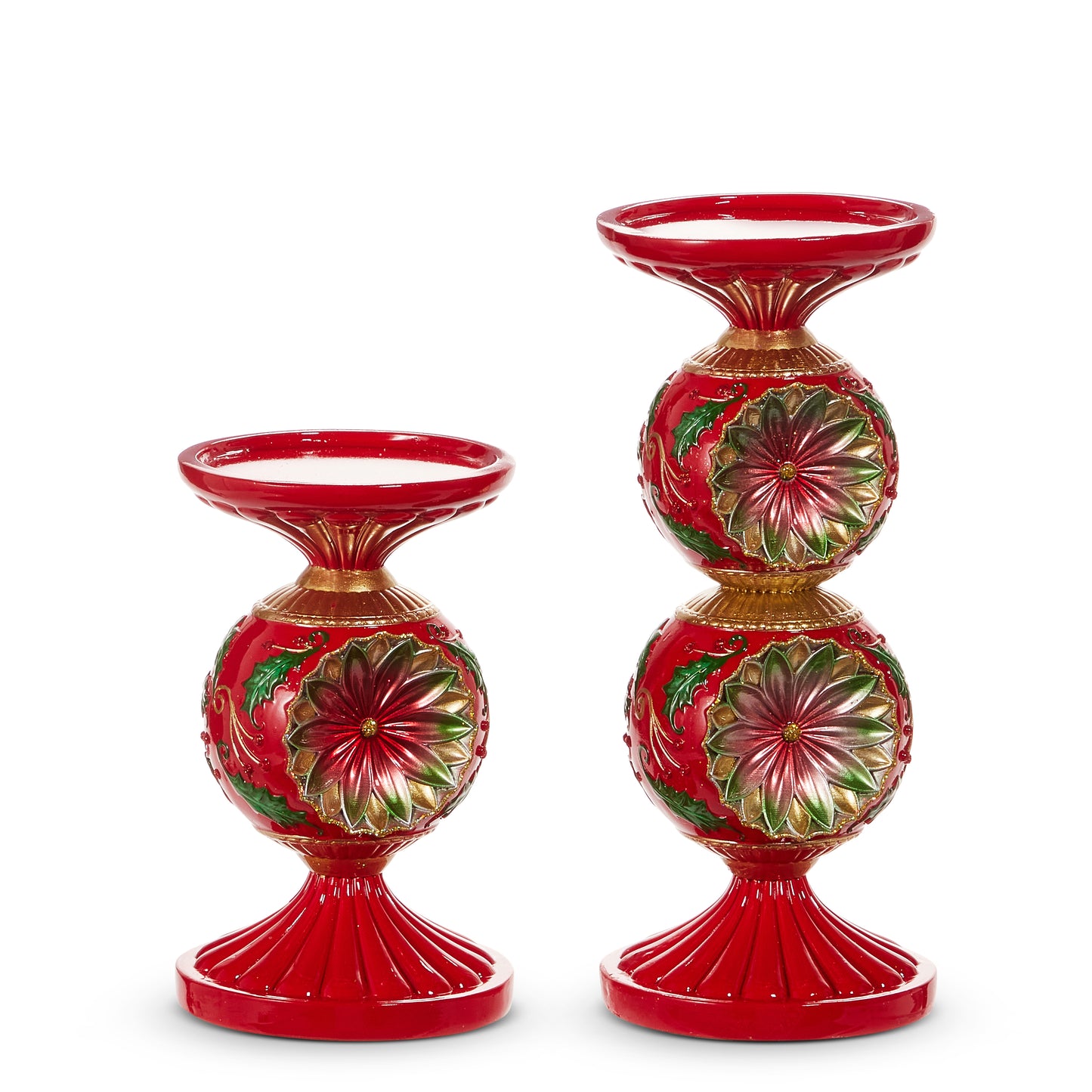 10" Red and Green Vintage Candle Holders
