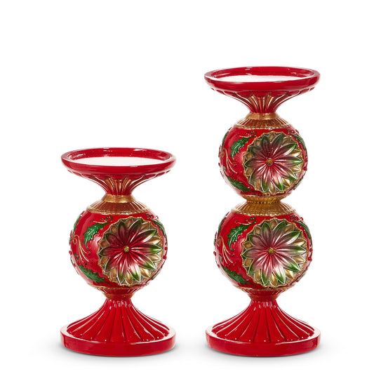 10" Red and Green Vintage Candle Holders