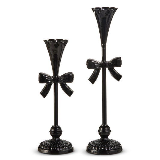 13" Black Bow Candlesticks