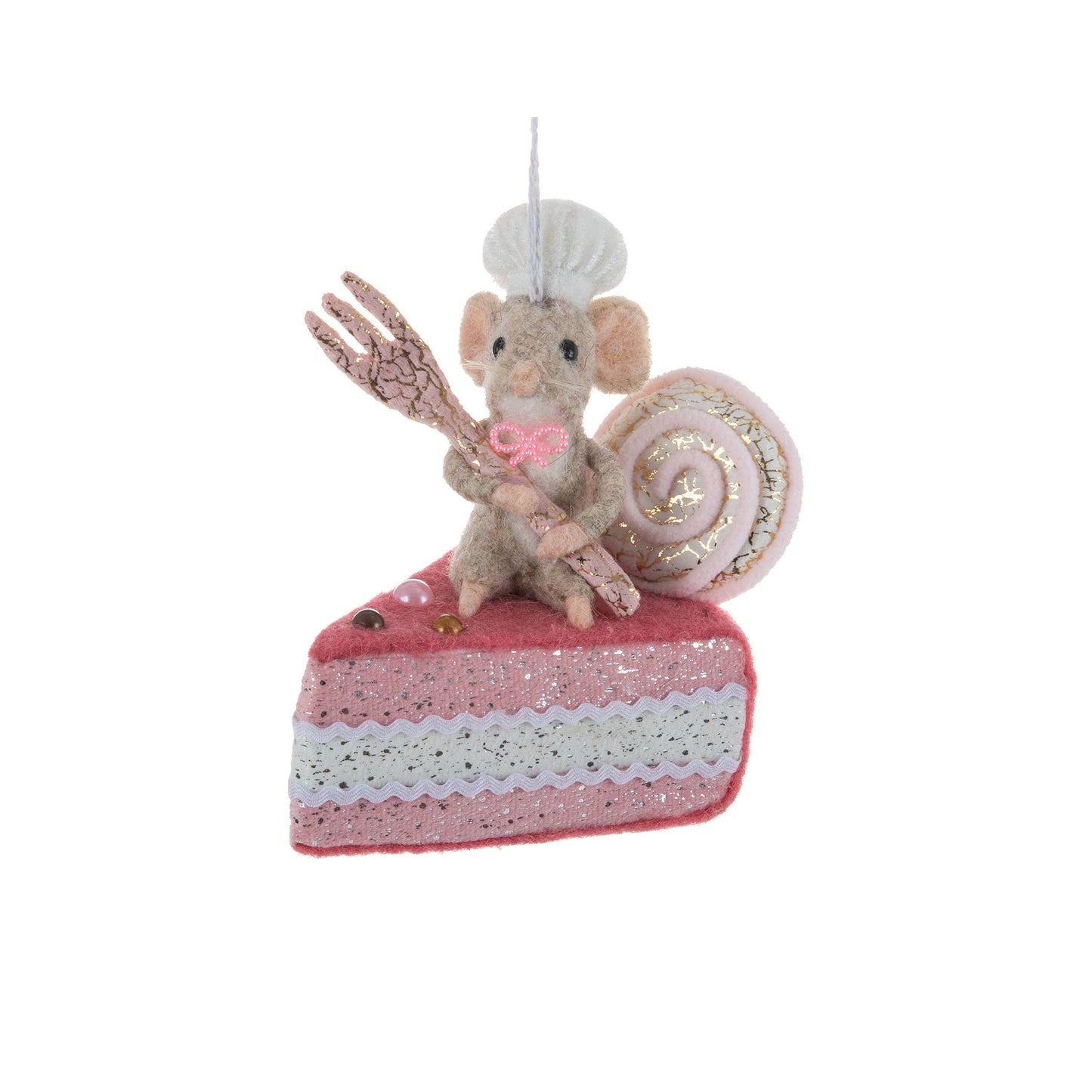 4.5X5.5" Mouse with Fork on a Cake Ornament