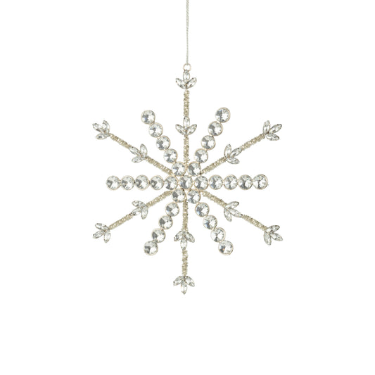 Glass bead oversized snowflake on silver metal setting.