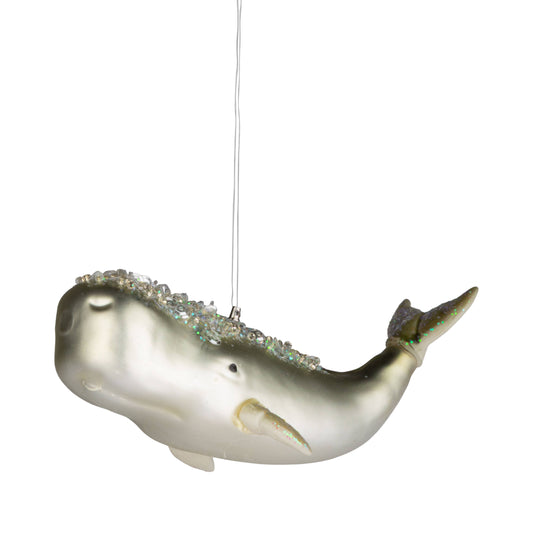 Glass whale ornament,  5 in