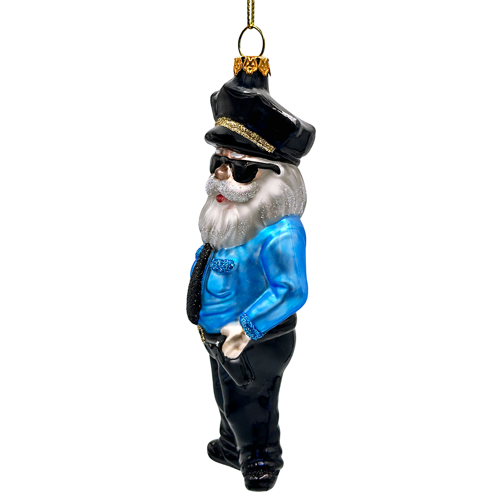 Santa the Police Officer Glass Christmas Ornament, Law Enforcement Cop Tree Decor
