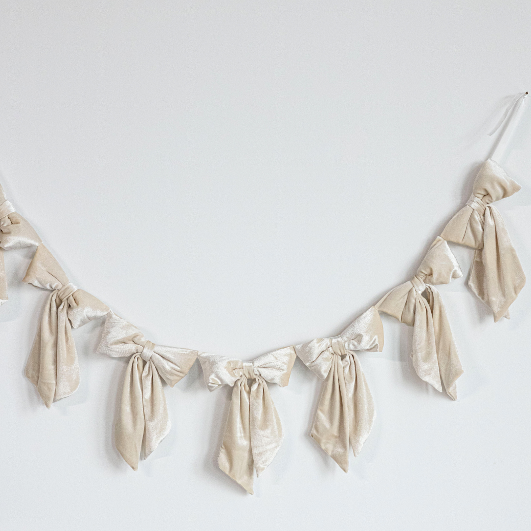 Cream Bow Christmas Decor Garland Velvet Fabric