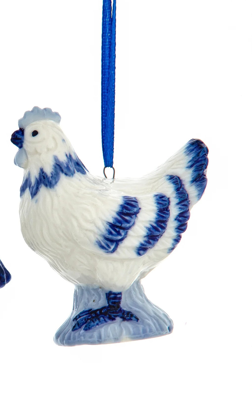 3" Blue and White Rooster & Hen Porcelain Chicken Ornaments