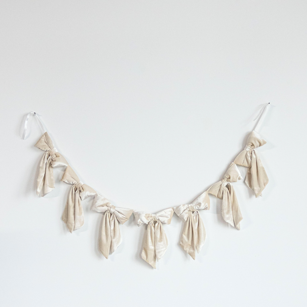 Cream Bow Christmas Decor Garland Velvet Fabric