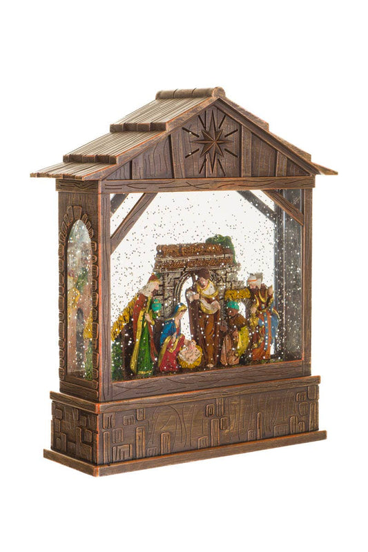 NEW-Brown Led Nativity Snow Globe With Three Wise Men