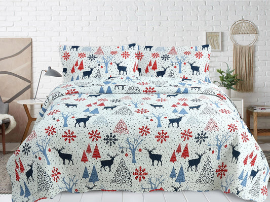 Embossed Printed Quilt Set, Christmas Reindeer