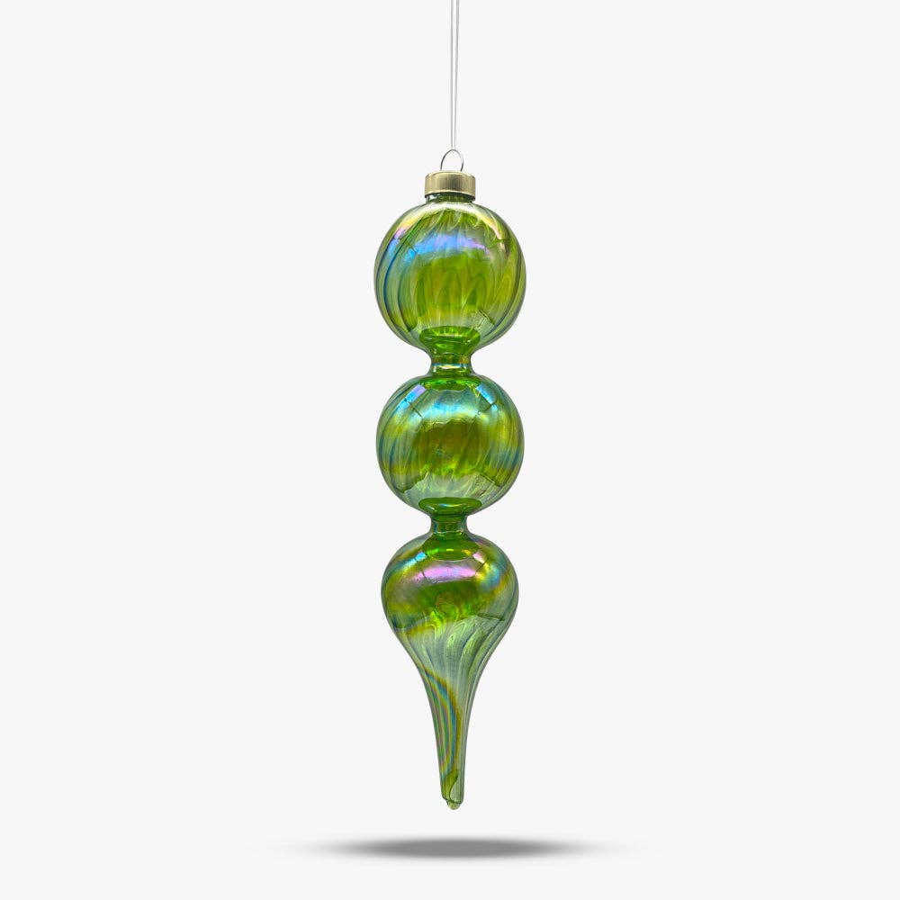 Green Triple Oval Finial Glass Ornament.