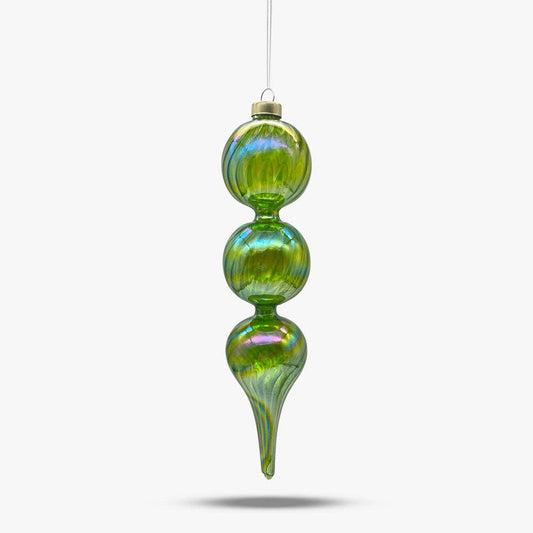 Green Triple Oval Finial Glass Ornament.