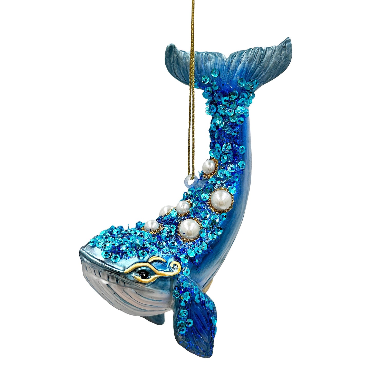 Dazzling Blue Whale Glass Ornament, Glitter and Rhinestones
