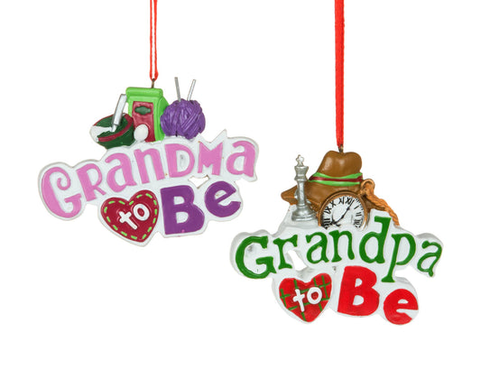 2 Asstd 3.5" Grandma to Be and Grandpa to Be Ornaments