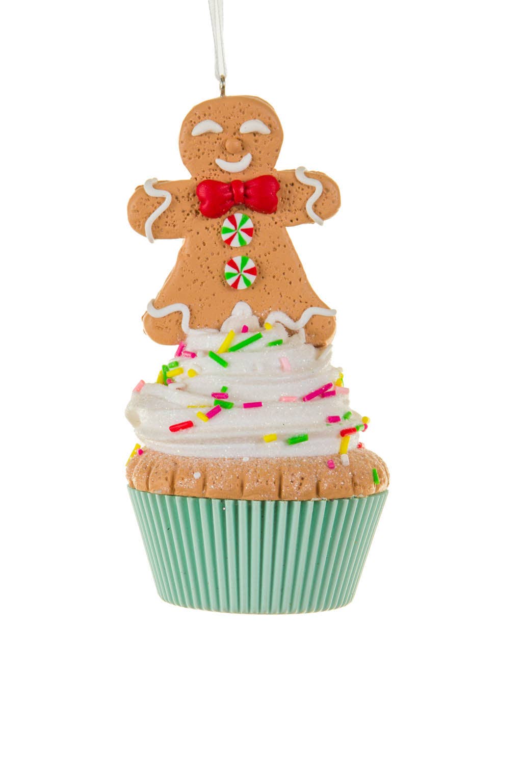 Brown/White Gingerbread Man Ornament on a Cupcake