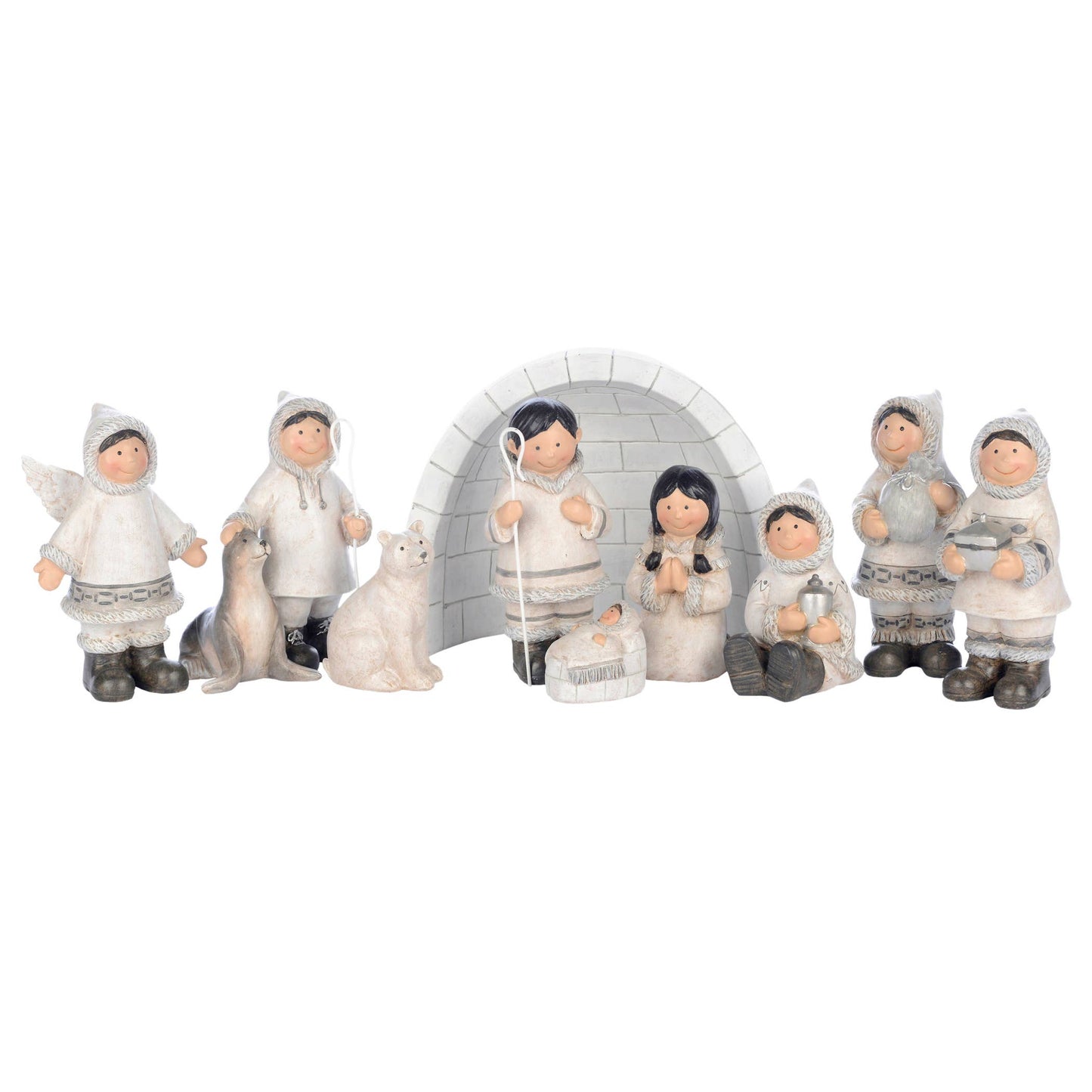 Set of 10, 5.5" Inuit Nativity w/Igloo & Animals