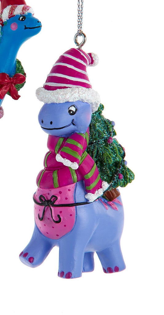 Colorful Dinosaur With Tree & Presents Ornaments, 2 Assorted