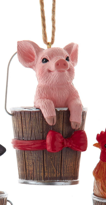Farm Animals In Bucket Ornaments, 3 Assorted
