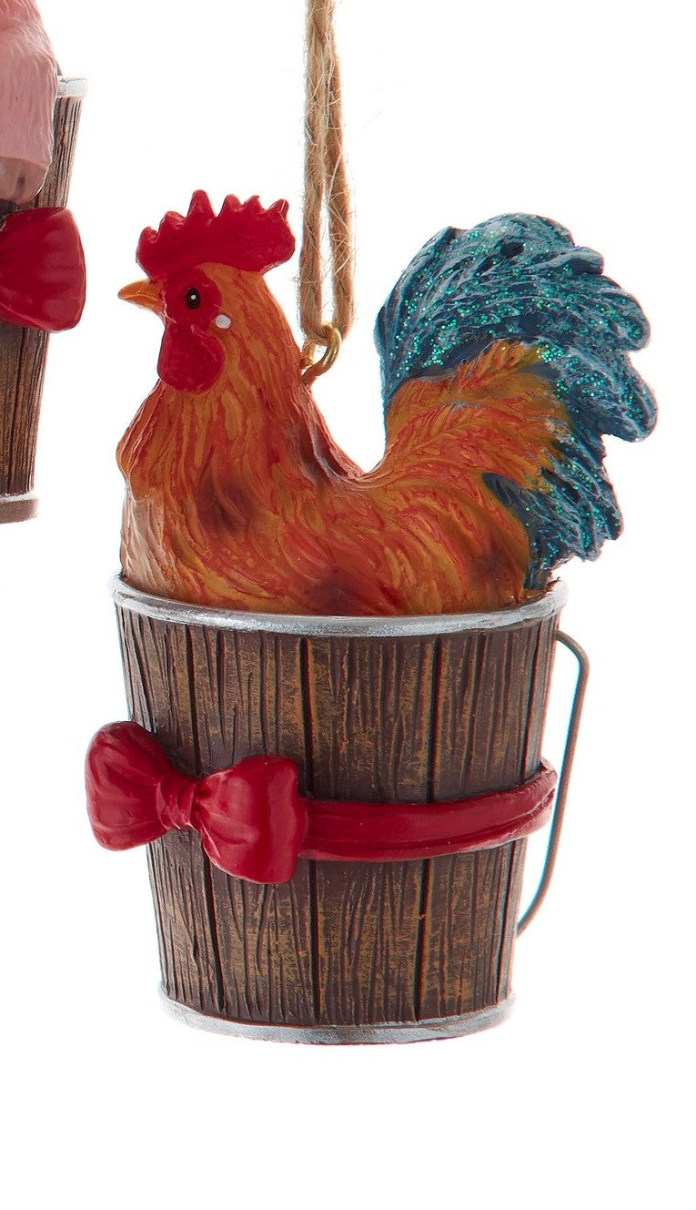 Farm Animals In Bucket Ornaments, 3 Assorted