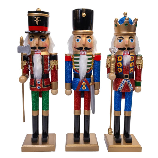 15" Red, Green & Blue Nutcrackers, 3 Assorted