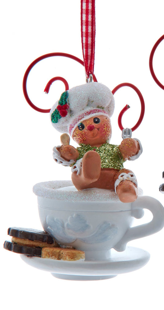 Gingerbread Boy & Girl On Cup Ornaments, 2 Assorted