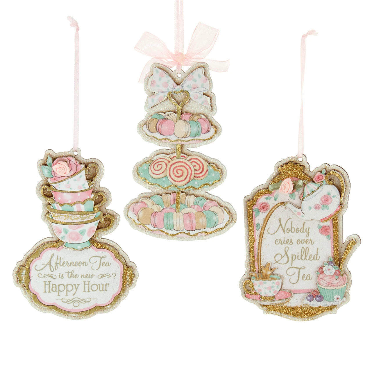 Tea Party Ornaments, 3 Assorted