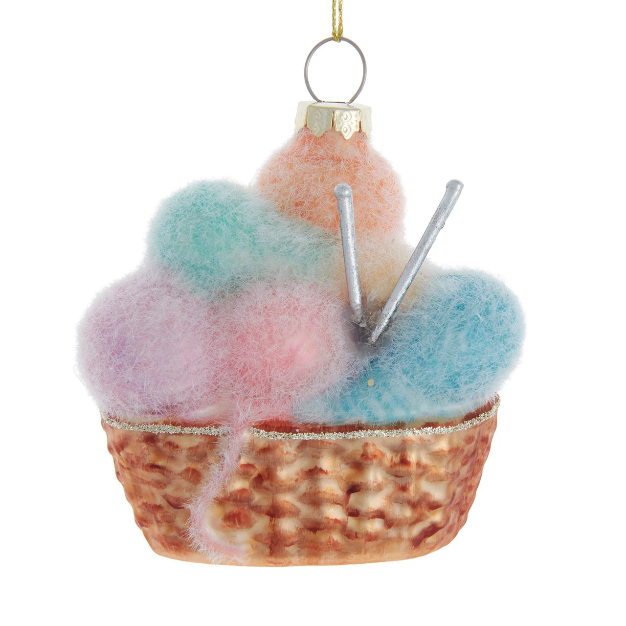 Glass Basket Of Yarn Ornament