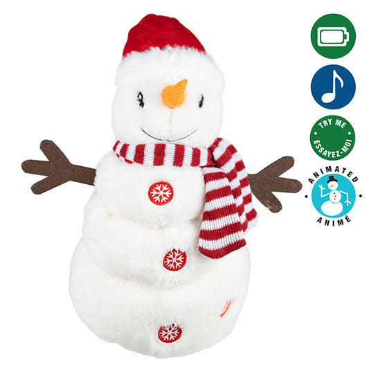 FABRIC ANIMATED SNOWMAN WHO GOES UP AND DOWN 33CM, WHITE/RED