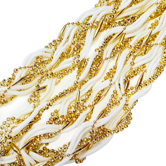 GARLAND 5S-TWISTED 108″/9FT (2.7M) GOLD/ WHITE BEAD