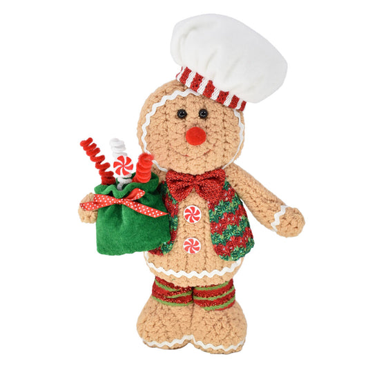PLUSH GINGERBREAD BOY STANDING 13″ W/GIFT RED/BROWN