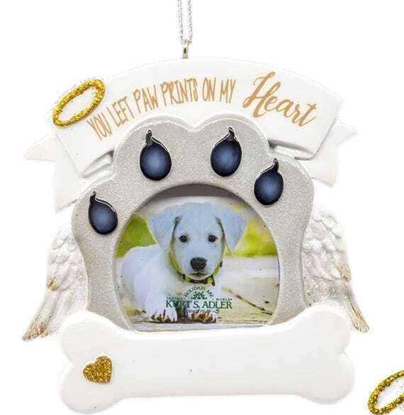 “You Left Paw Prints On My Heart“ Picture Frame Ornament For Personalization, 2 Assorted