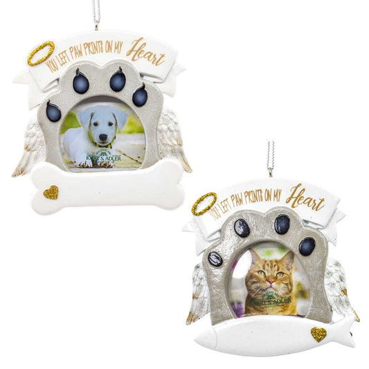 “You Left Paw Prints On My Heart“ Picture Frame Ornament For Personalization, 2 Assorted