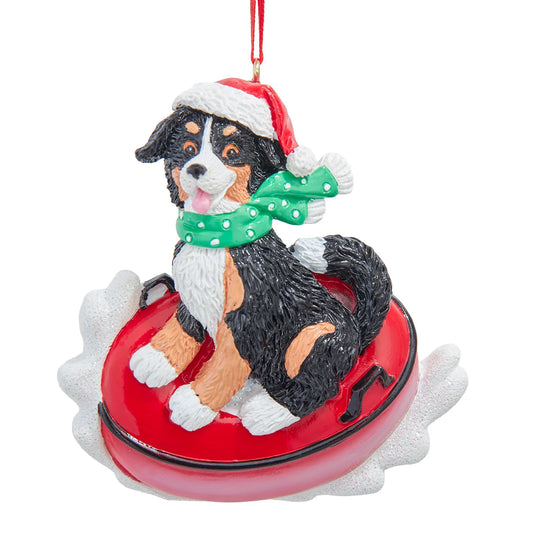 Bernese Mountain Dog On Snow Tube Ornament