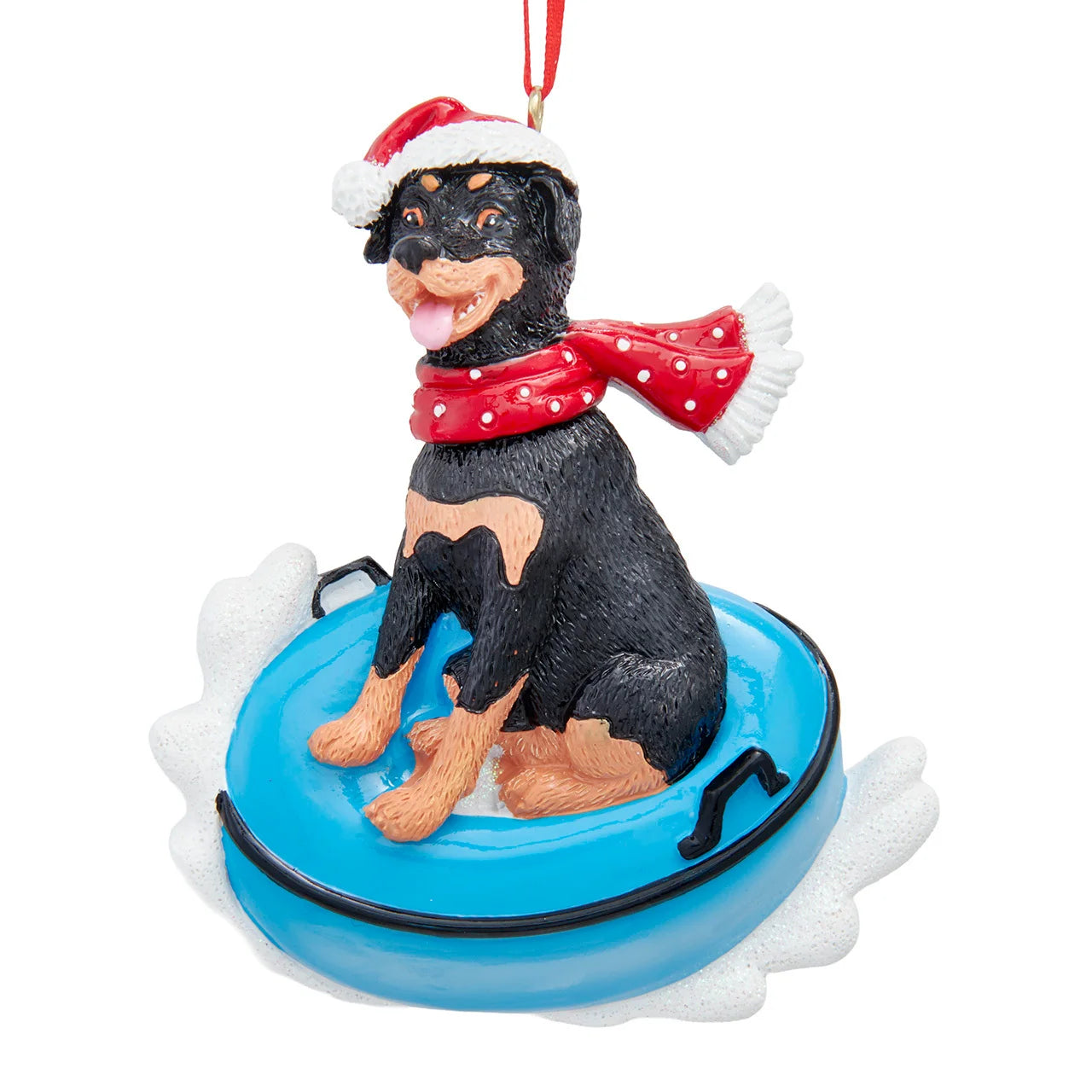 Rottweiler On Snow Tube Ornament