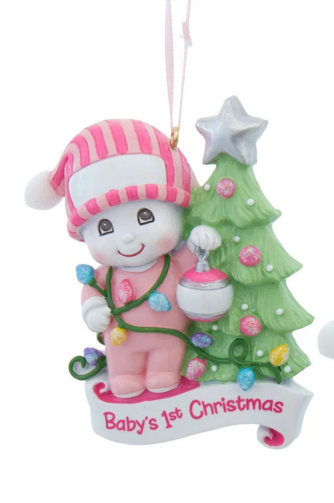 "Baby's 1st Christmas" Snow Kid With Decorated Tree Ornament For Personalization