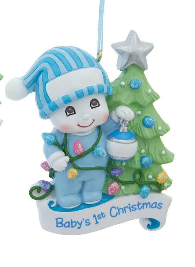 "Baby's 1st Christmas" Snow Kid With Decorated Tree Ornament For Personalization