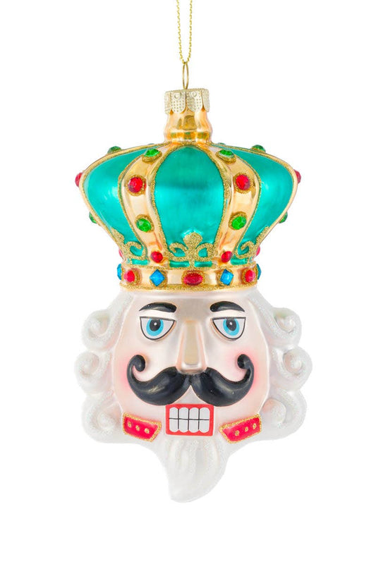 NEW-Teal/White Nutcracker Head Ornament W/ Bejewelled Crown