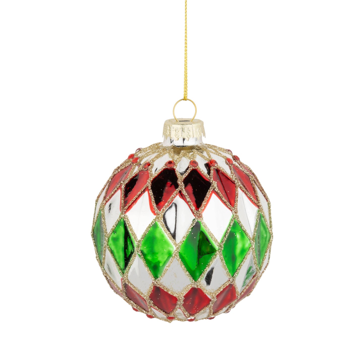 Glass ball ornament, red-green. 80mm/3 in