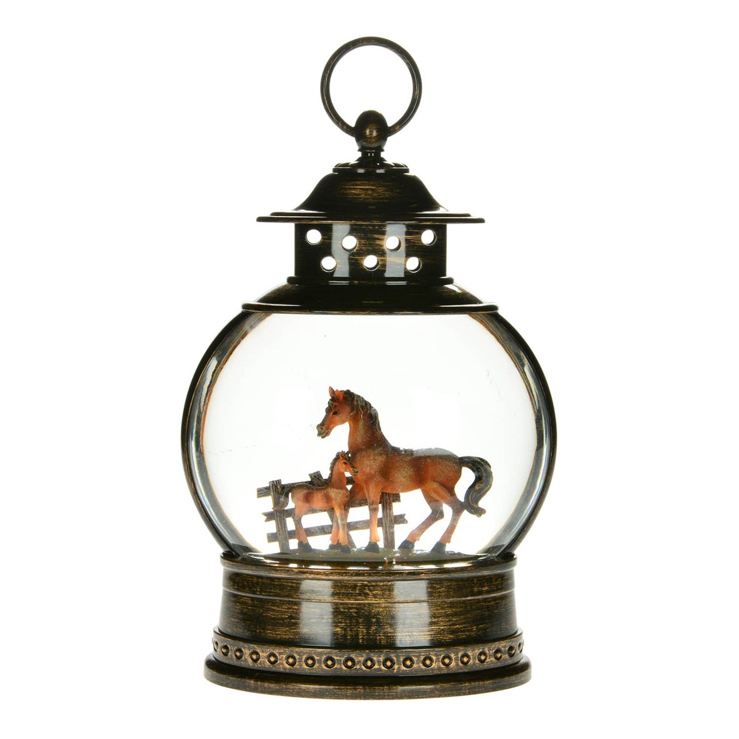 10" Brown Lantern LED Snow Globe w/Horses