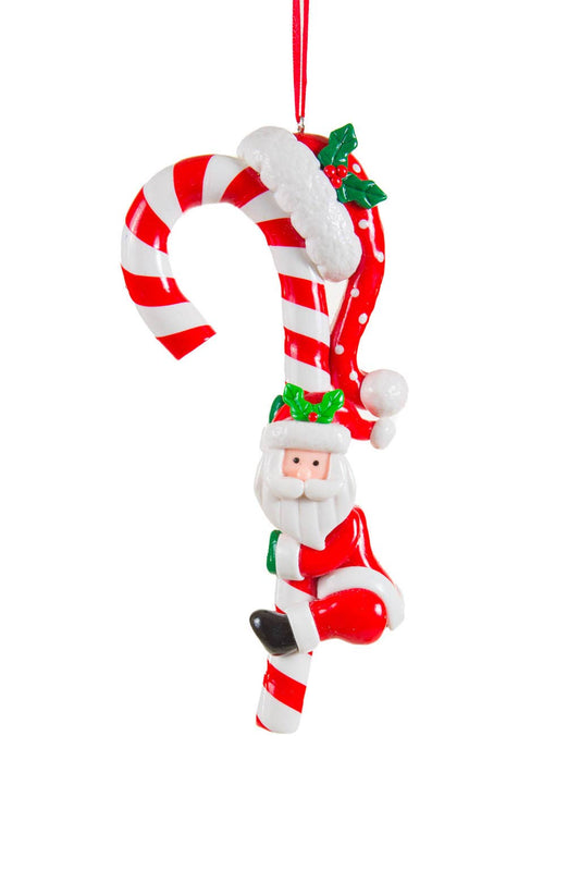 White/Red Candycane Ornament with Santa Claus