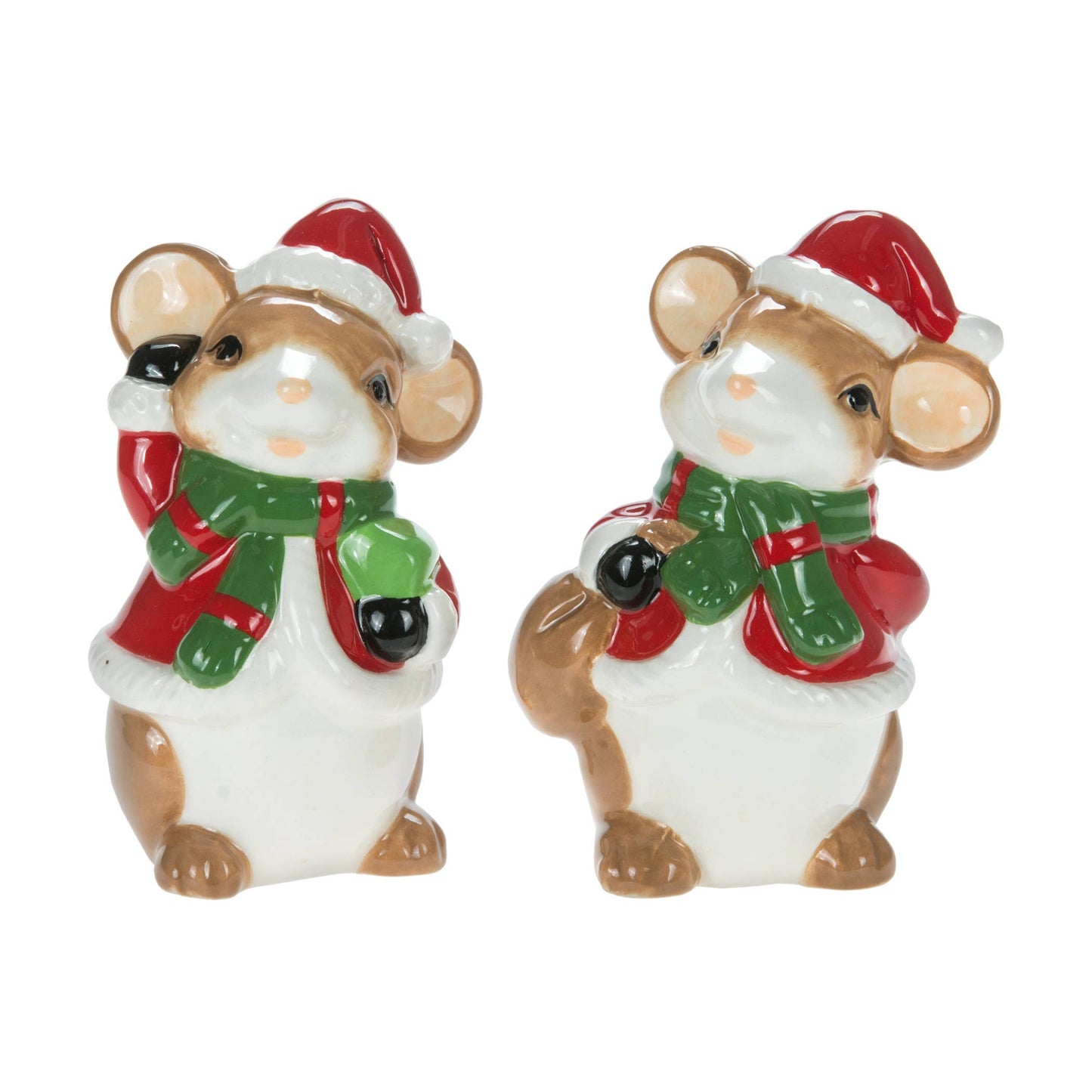 S/2 4" Christmas Mouse w/Santa Hat Salt & Pepper