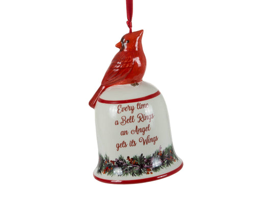 5.5" Ceramic Bell Ornament w/Cardinal, Wreath & Words