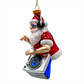 DJ Santa Spinning Christmas Party Glass Ornament, Headphones and Music Star Hipster Tree Decor