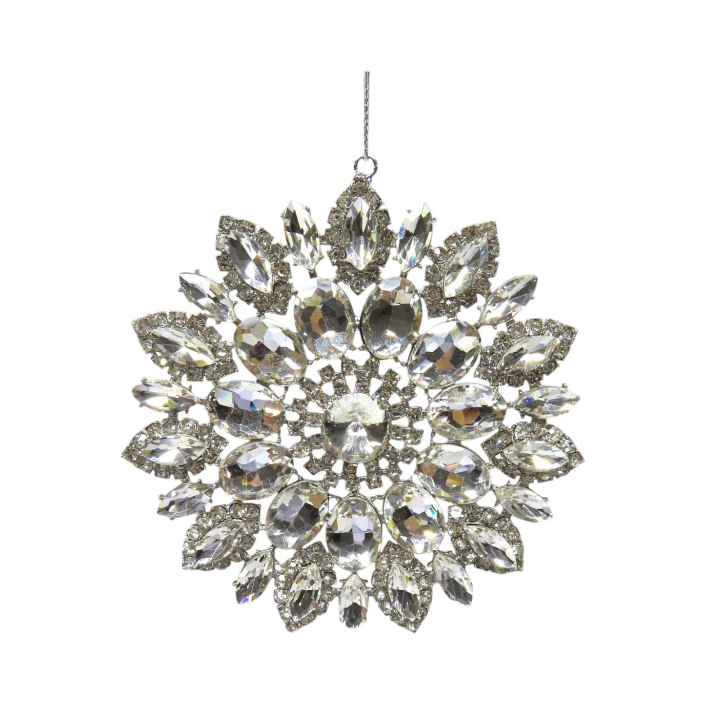 4" Silver Jeweled Flower Ornament