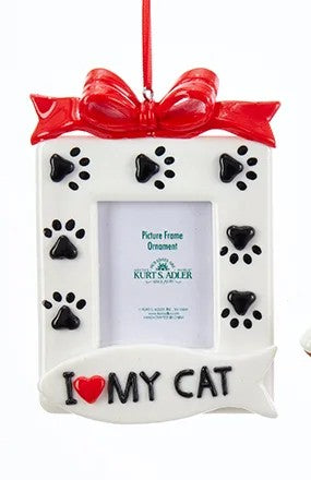 Red and White Dog and Cat Picture Frame Ornaments, 2 Assorted