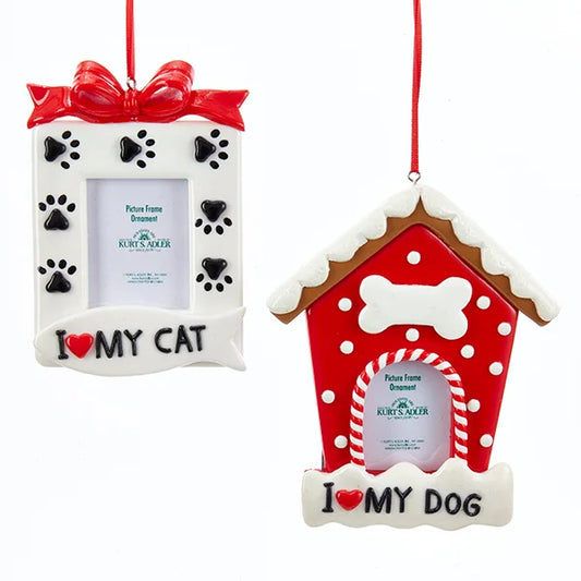 Red and White Dog and Cat Picture Frame Ornaments, 2 Assorted
