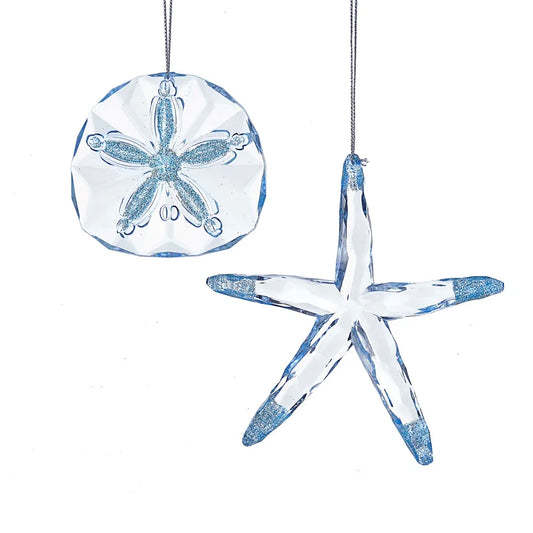 Light Blue Starfish and Seashell . Set of 2