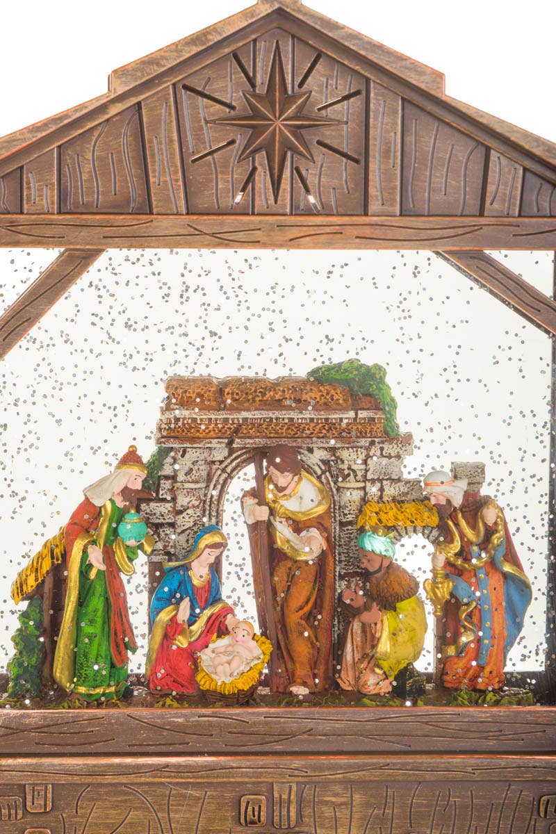 NEW-Brown Led Nativity Snow Globe With Three Wise Men